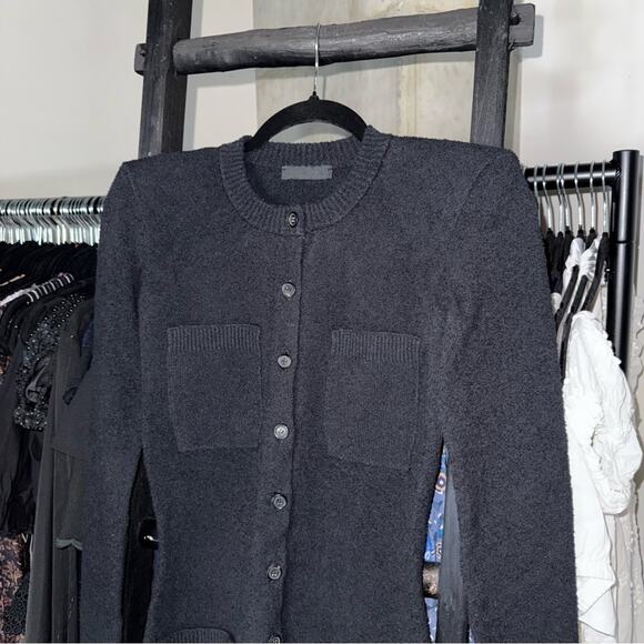 New WARDROBE.NYC Black Knit Cardigan Mini Dress with Shoulder Pads - Picture 8 of 17